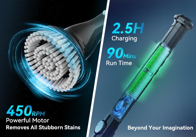 [Clearance sale]TASVAC Electric Spin Scrubber,5 Replaceable Heads, Adjustable Arm. Easily Scrubbing. 1.5H Power Bathroom Scrubber for Bathtub, Kitchen, Grout, Tile, Floor, Wall, Sink.