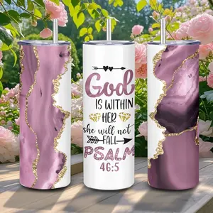 Faith Choice God is Within Her Psalm 46:5 20oz Stainless Steel Tumbler with Straw Portable Insulated Water Bottle for Home Office School Boyfriend Gift Drinkware Summer Cool Bottle Coffee Lightweight
