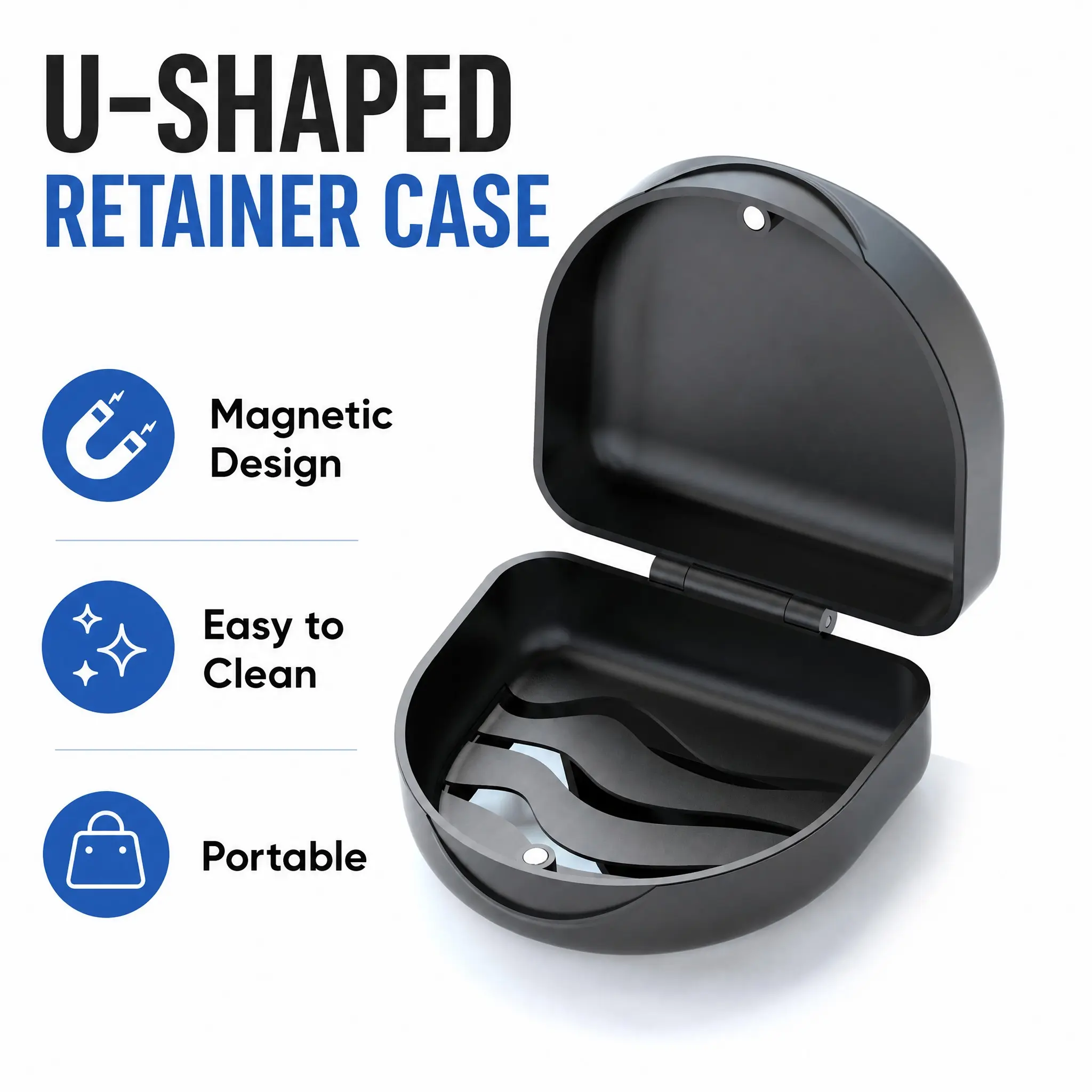 BVN Orthodontic Retainer Storage Box - Compact Brace Storage, Slim Hygienic Care Container for Teeth Aligners, Mouth Guards, Dentures, Black