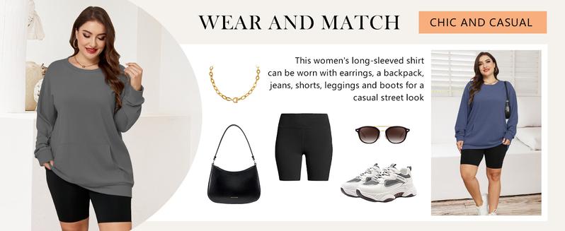 AUSELILY Women's Crewneck Hoodless Sweatshirt With Kangaroo Pocket Fleece Longsleeve Oversized Casual Style Shirt Lightweight Pullover 2025 Xmas Gift