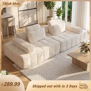 【Summer vibes】 113inch modular, seamless sofa bed. Compact frameless corduroy fabric, multifunctional floor sofa suitable for comfortable reading nooks and guest room spaces; ergonomic design; modular outdoor leisure living room furniture shipped as a two