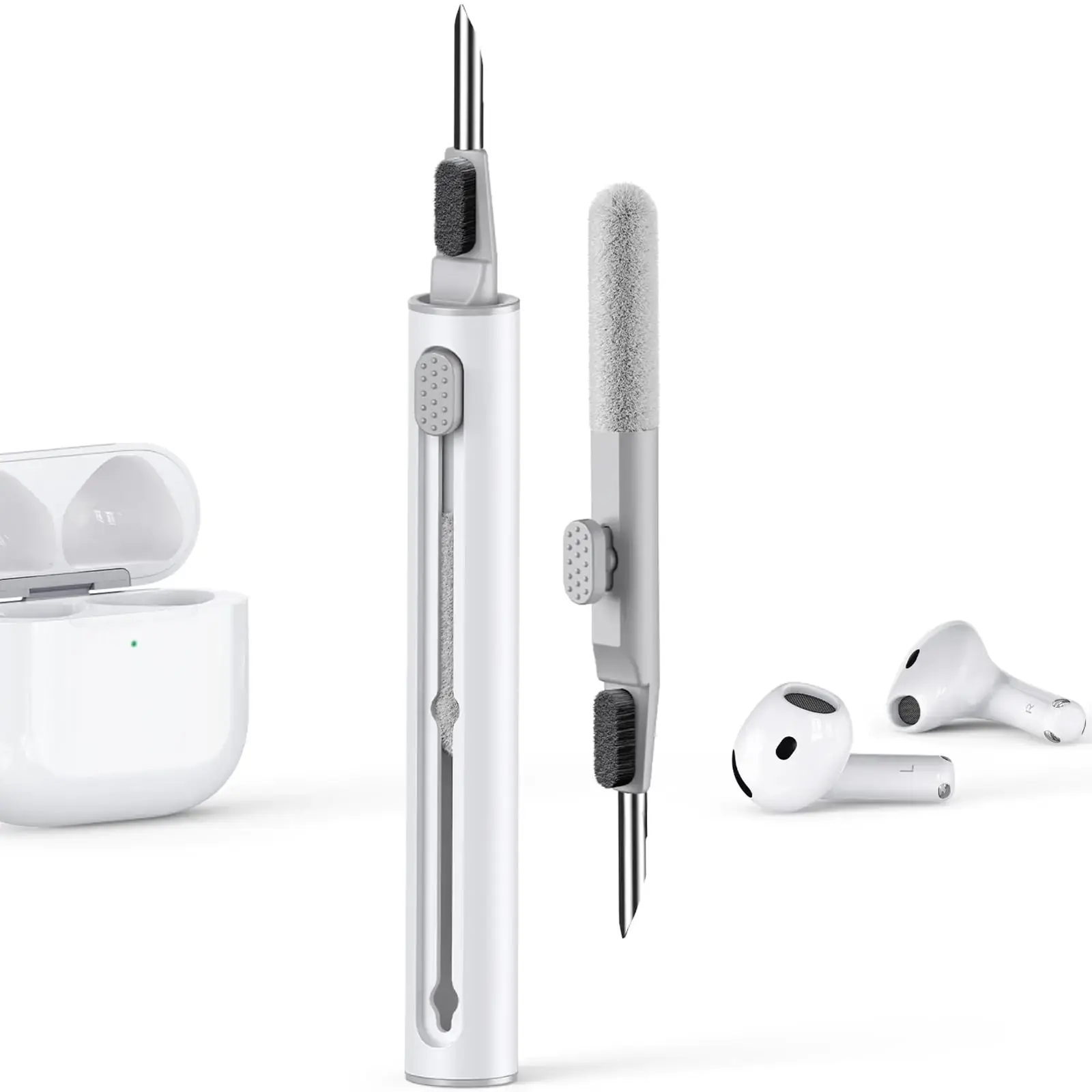 Inesore 3-in-1 AirPod Cleaner Kit Multi-Function Cleaning Pen for AirPods Earbuds iPhone Case Cleaner Microfiber Brush Safe Eco-Friendly Design Portable & Versatile White