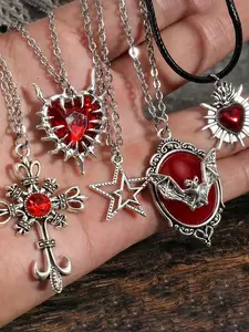 Vintage Y2K Punk Gothic Bat Coffin Cross Heart Pendant Necklace Set, Unisex Party Style Jewelry, Trendy Design for Men & Women, Cross Necklaces