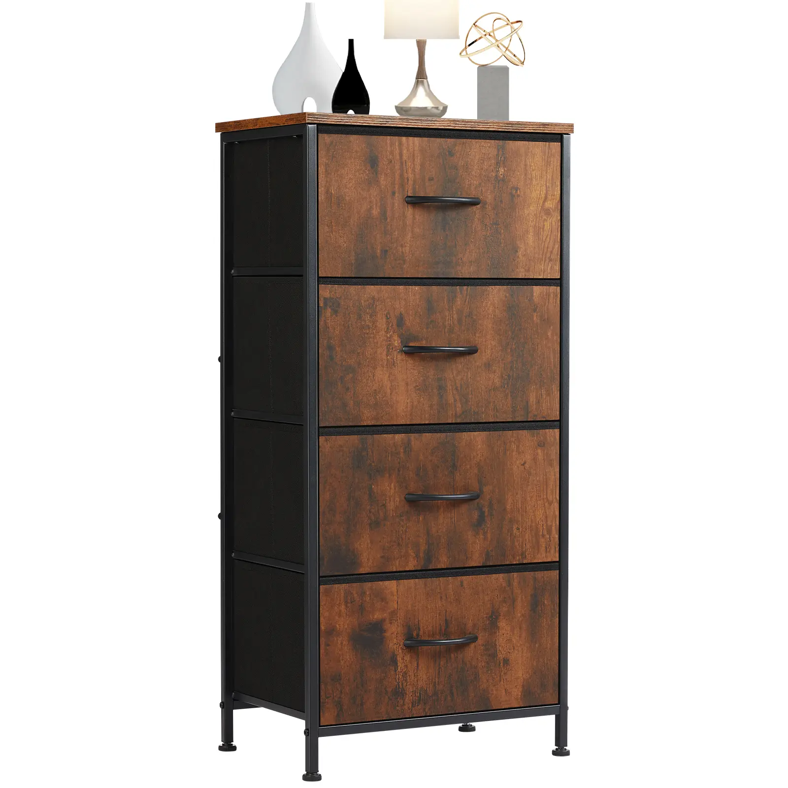 4 Drawer Dresser for Bedroom, Anti-Tip Tall Fabric Dresser | Storage Cabinet with Wood Top Steel Frame, Chest of Drawers Organizer for Closet, Office, Entryway "