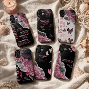 Christian Phone Case Bundle Pink Aesthetic, Bible Verse iPhone Cases, Faith Inspired Gift Set for Women, Black Pink Ocean Cases For 11 to 17Promax
