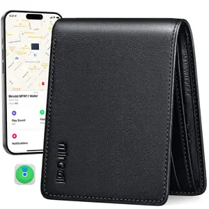 Mens Wallet with Tracker for IPhone Find My, 100% Genuine Leather RFID Blocking Slim Bifold Front Pocket Minimalist Wallet for Men Credit Card Holder Smart Wallet for phone16/15/14/13/12 ProMax SummerWins DealsforYouDays
