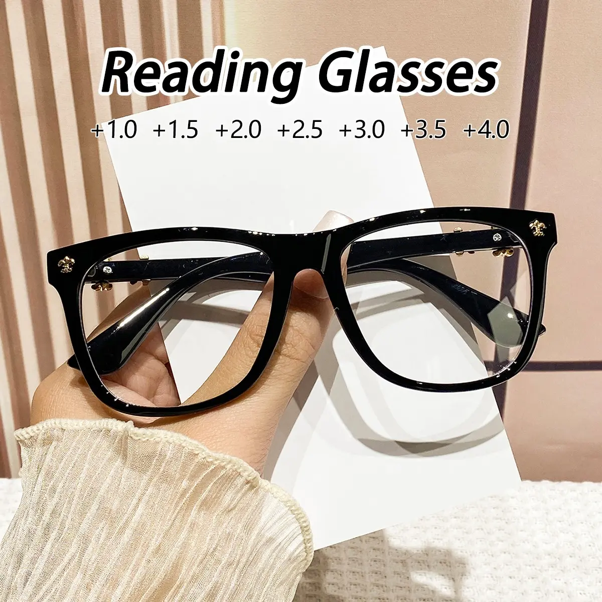 High-End Women's Retro Vintage Large Frame Reading Eyeglasses, High Quality Eyewear, Lightweight Durable Glasses, Magnification +1.00 to +4.00, Ideal for Computers and Books for Daily Use