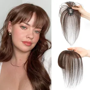 3D French Bangs Wig Piece with Real Human Hair Natural Brown Color Topper for Thinning Hair & Hairline Enhances Daily Style for Women