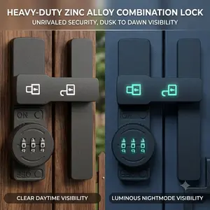 Heavy Duty Zinc Alloy 180 Degree Combination Sliding Door Latch Lock, Keyless 3-Digit Mechanical Password Bolt, No-Drill Adhesive Installation for Barn Door, Cabinet, Pet Gate & Outdoor Fence,