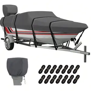 Trailerable Boat Cover, 600D Solution-Dyed Bass Boat Cover, 14-16 Ft Heavy Duty 100% Waterproof Boat Covers Fits V-Hull Runabout Fishing Ski Pro-Style Bass Boats,Beam Width Up To 90"