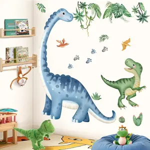 Blue Dinosaur Animal Wall Sticker, Decorative Wall Sticker, Dinosaur Footprint Forest Peel-Off Wallpaper, Ideal for Bedroom Living Room Dining Game Room Decor