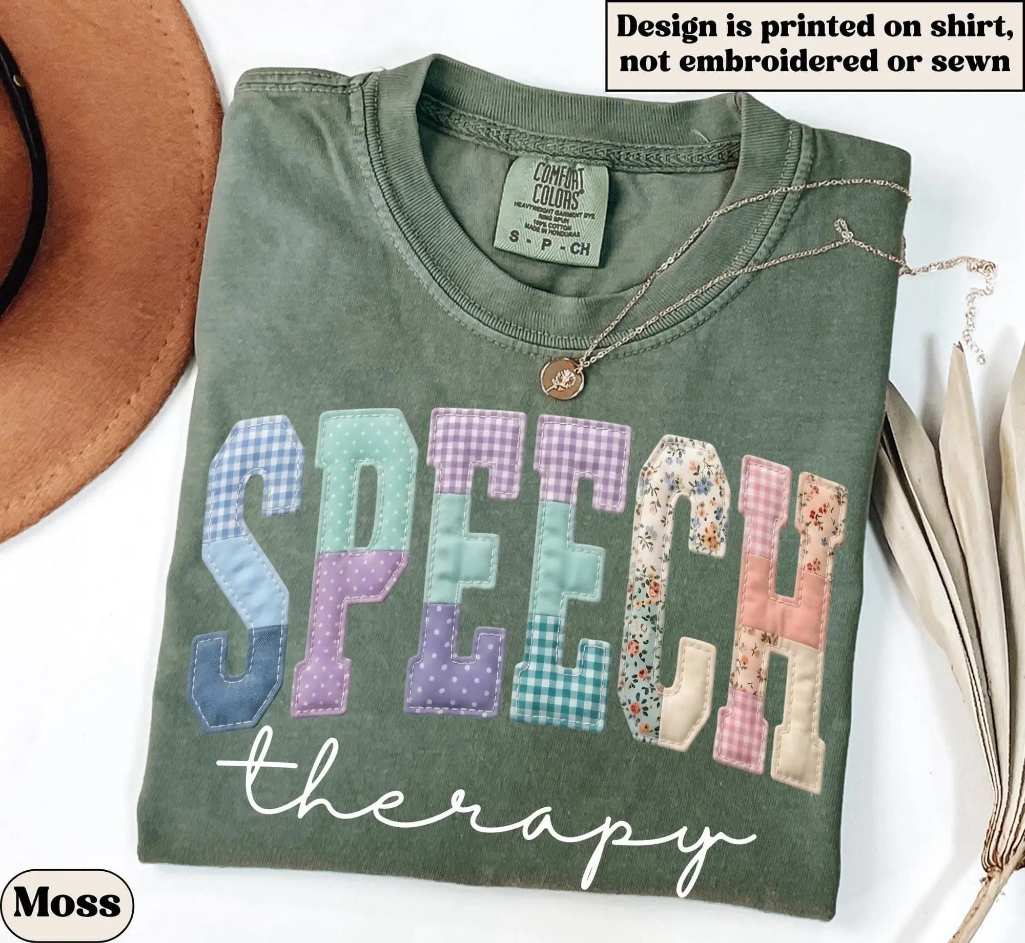 Speech Therapy Shirt, SLP Team Comfort Colors Faux Patchwork TShirt, Speech Language Pathologist Back to School Teacher Appreciation Gift