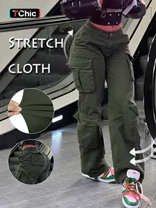 Women's Plain High Waist Cargo Pants, Casual Comfort Basic Y2K K-Pop Style Streetwear, Pocket Trousers for Daily Wear, Womenswear for Fall & Winter, Going Out Bottoms, Baggy Pants, Casual Comfy Stretch