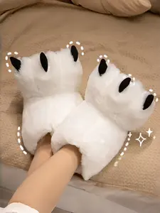 Cute Plush Bear Claw Shoes, Cartoon Character Couples Warm Cotton Slippers, Unisex Indoor Home Slippers, Role Play Props, Floor Socks
