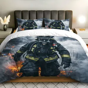 3PCS Duvet Cover Set, 1 Duvet+2 Pillowcases(Without filler), Firefighter Hero Brave Courage Duty Victory theme, Holiday bedding set, Firefighter Courage Pride Honor Protector Suitable for decoration bedroom dorm studio guestroom.