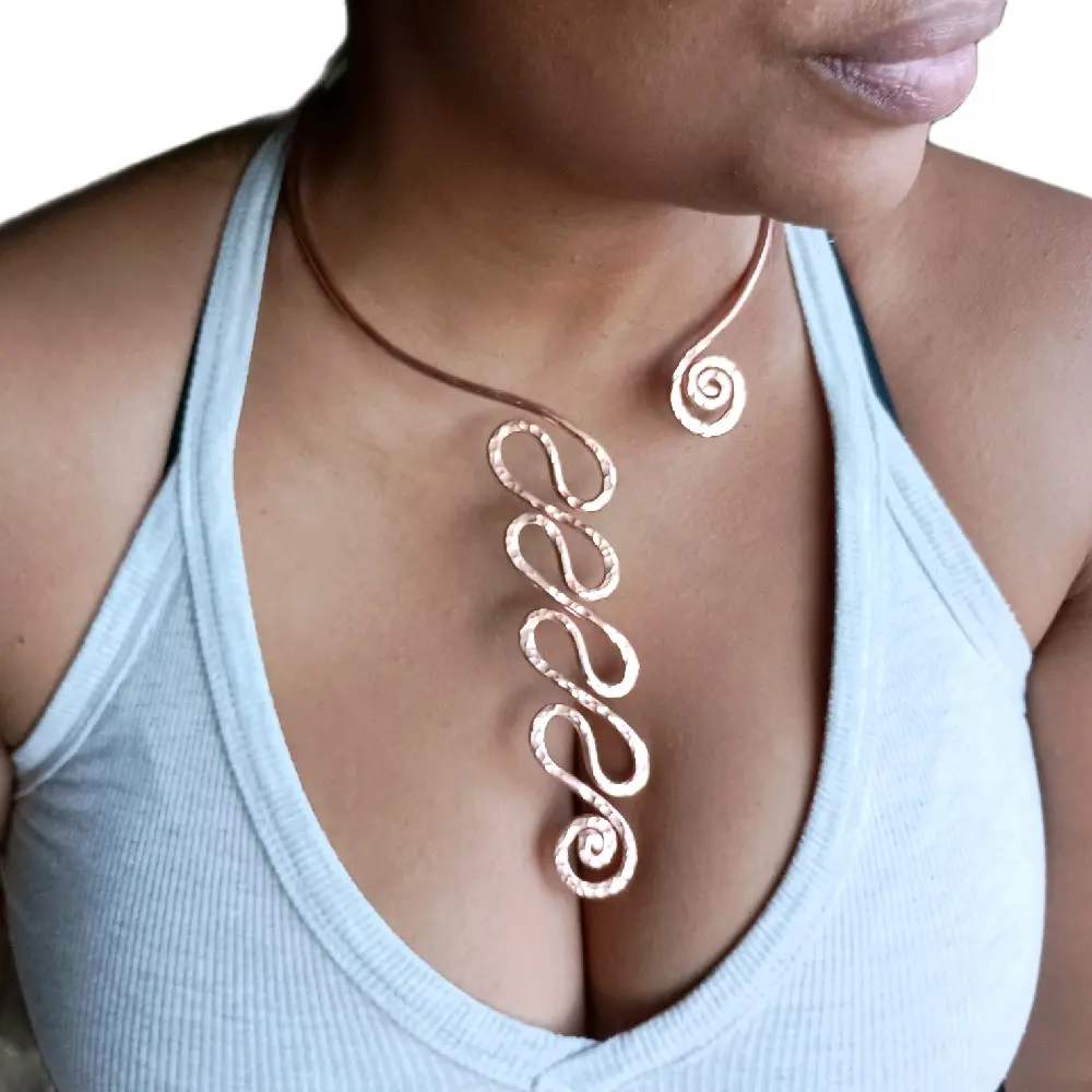 Omazi Solid Copper Chakra Collar Omega Fibonacci Necklace Open Collar