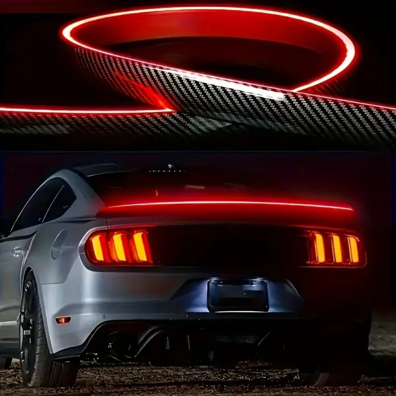 Car Spoiler Universal Spoiler LED Spoiler Light Strip 47.2" LED Car Spoiler Wing Universal Carbon Fiber Exterior Rear Roof Spoiler With Dynamic Brake Driving Light Strip Waterproof Lip Tail Decoration - Fixes Bland Look, Upgrades Night Safety