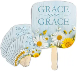 Grace Upon Grace Handheld Church Fans, Pack of 25 - Traditional Hand Held Parlor Fan with Inspirational Print, Durable Cardstock & Wooden Handle - Ideal for Services, Graduations, Outdoor Events