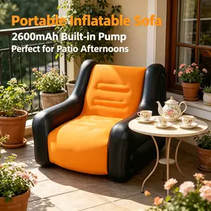 1pc Adult Plush Automatic Inflatable Sofa with 2600mAh Built-in Battery Pump, One-Click Inflate Deflate, Foldable Armrests for Home Camping Music Festival Outdoor Picnic Travel Leisure