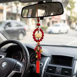 Buddha & Lotus Rudraksha Car Pendant, High-End Rearview Mirror Decor, Safe Journey Multi-Seeds Charm, Two Options Available