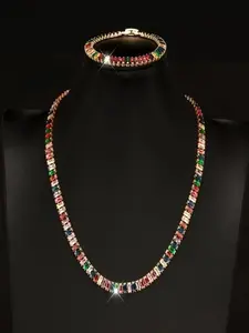 Colorful Zircon Short Tennis Necklace and Bracelet Set, Fashionable Women's Jewelry, Unique Gift for Her, Random Color Zircon