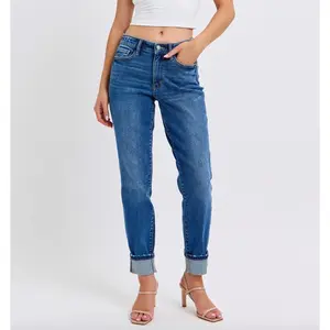 Judy Blue Mid Rise Vintage Wash Cuffed Boyfriend Jeans
