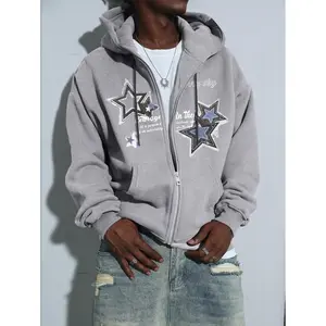 Men's Casual Star & Slogan Print Drawstring Hooded Sweatshirt for Autumn/Winter
