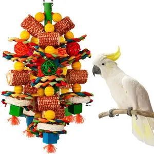 Bird Toys, large bird,Parrot Toys for Large Birds,Natural Corn cob and Loofah Slices Bird chew Toys for African Grey Parrots, Macaws, Cockatoos, Amazon Parrot and other Small and Medium-Sized Parrot (Colorful)