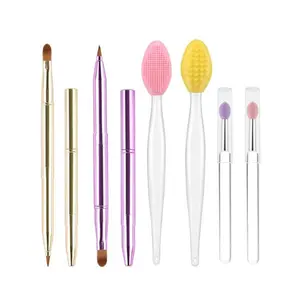 6PCS Retractable Lip Brush Set – Dual-Ended Lipstick Applicator & Silicone Lip Scrubber Exfoliator, Portable Lip Care Brushes for Smoothing & Blending