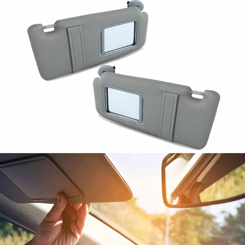 Gray Sun Visor Pair for Toyota Camry 2007-2011 - Front Driver & Passenger Side, No Sunroof, Flexible Rotation, Sun Blocking, Reinforced Plastic, Durable Comfort Texture, Year-Round Interior Part Replacement, Sun Blocking Visor