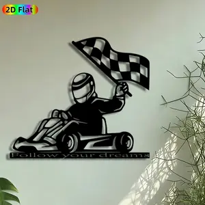 1pc Kart Racer Metal Wall Art, Checkered Flag Statue Mural, Artistic Metalwork, Intricate Craftsmanship, Perfect for Graduation, Housewarming Decor, Perfect for Game Room Garage Man Cave Decor, Ideal Gift for Racing Enthusiasts.