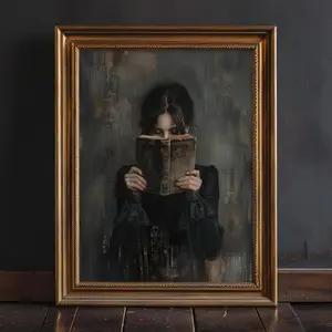 Custom Victorian Woman Reading Bookish Dark Academia Decor Librariancore without Frame Wall Art, Moody Reading book Painting Book Lover Gift