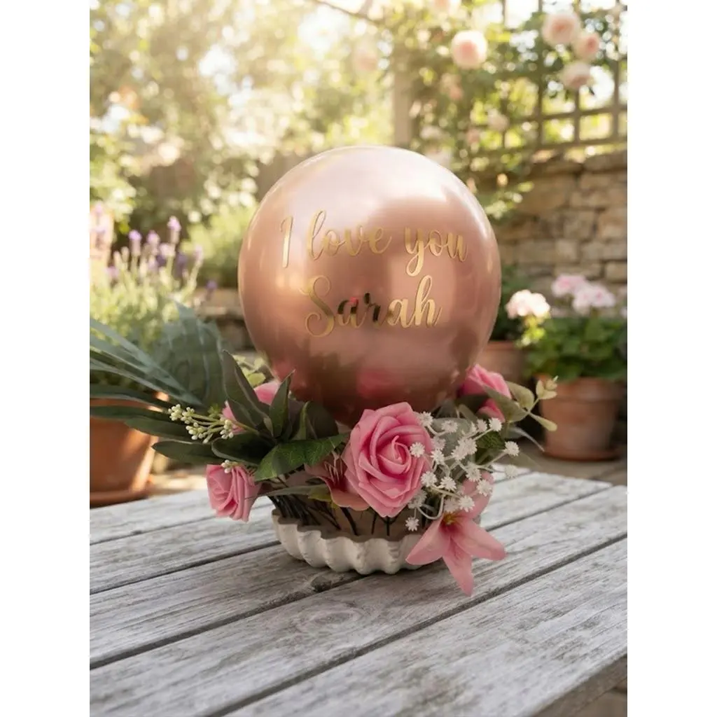 12" Balloon Bouquet with Eco-Resin Base & Forever Flowers Perfect for Parties Birthdays & Gifts in Red Pink Blue Metallic Pink Purple Black White Silver