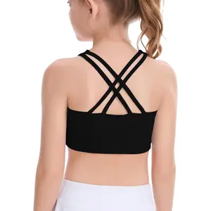 Girls Training Bra Scoop Neck Sports Bra for Teens Kids Strappy Back Dance Yoga Crop Tops
