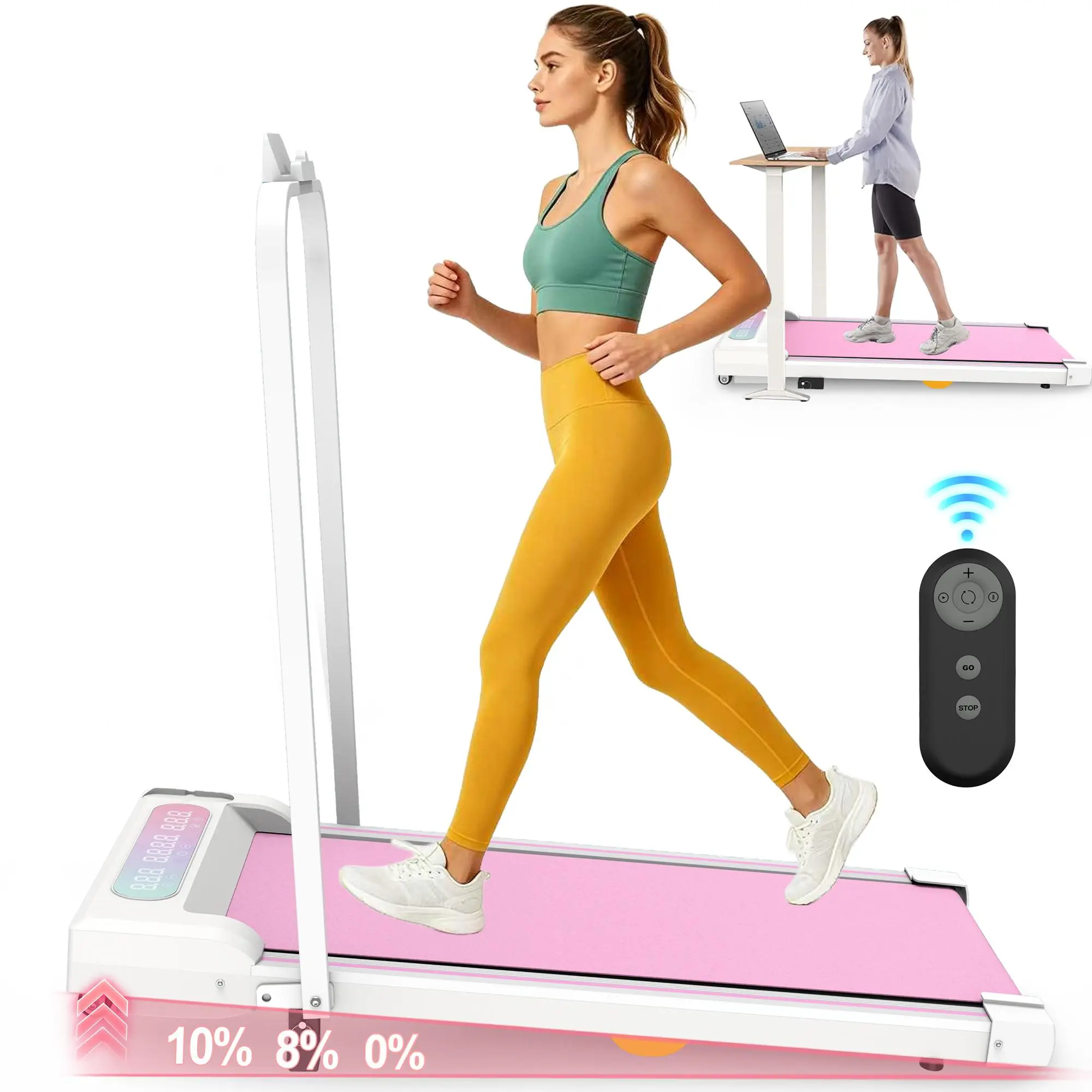 SAYGOGO 2-in-1 Portable Adjustable Incline Walking Pad Treadmill - 2.5HP Motor, 5-Layer Grip Belt, Anti-Slip Surface, 265lbs Capacity, Handle, Remote Control, LED Display, Foldable, Space-Efficient, Desk-Friendly Home Fitness Equipment