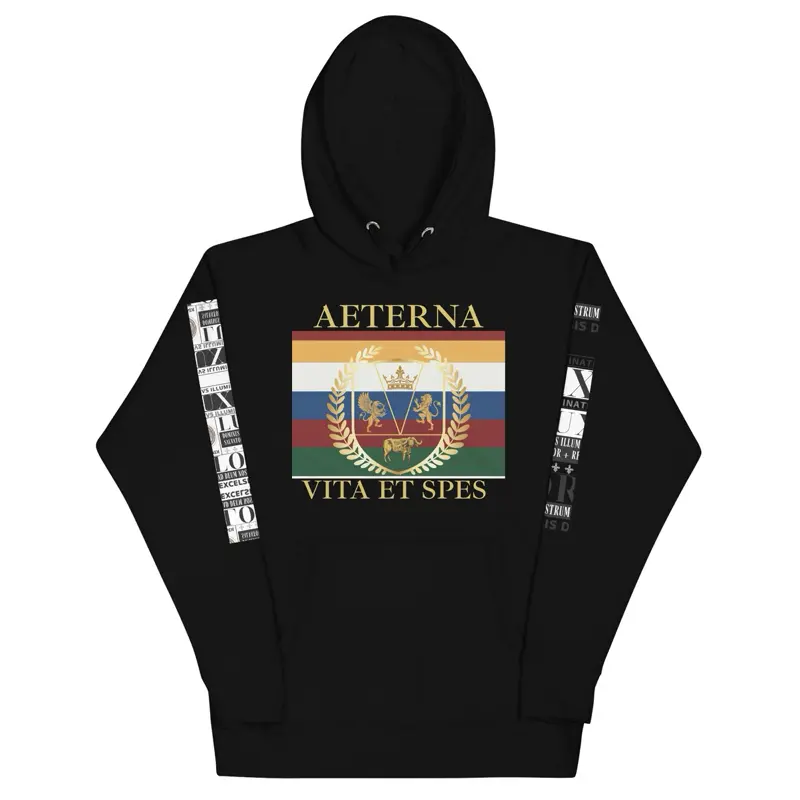 AETERNA VITA ET SPES Hoodie by Terrence Harris Art Collective - Eternal Life & Hope Christian Streetwear, Premium Cotton-Poly Blend, Multi-Print Design, Pre-Shrunk, Double-Stitched Finish