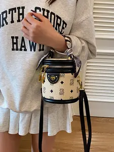 New Bucket Bag 2026 Classic Print Shoulder Bag, Fashion Versatile Scarf Crossbody Bag, High-End Cylindrical Bag, Elegant Design