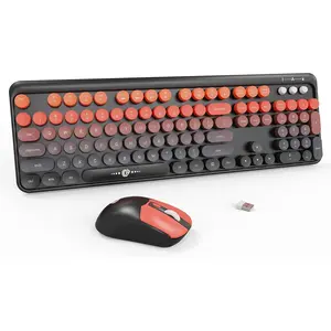 Keyboard and  Combo, 2.4GHz Slim Full Size Keyboard with Number Pad, Cute Retro Typewriter Style Colorful Round Key Keyboard for PC Laptop Desktop  Windows-Black Orange