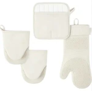 Cotton, Silicone, Polyester 4 Piece Kitchen Set, Beige