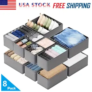 8 Pack Drawer Organizers for Clothing, Foldable Fabric Dresser Storage Bins in 3 Sizes, Closet Dividers for Underwear, Socks, Bras, Ties and Scarves, Multipurpose Nursery & Bedroom Storage Basket