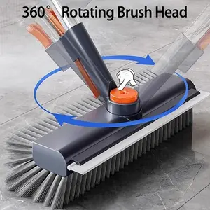 3 in 1 Adjustable Scrub Brush, 2026 New Floor Scrub Brush with Long Handle Equipped with Hidden Hooks Heavy Duty Floor Scrub Brush Scrub, Scrape & Sweep Long Handle, No Bending
