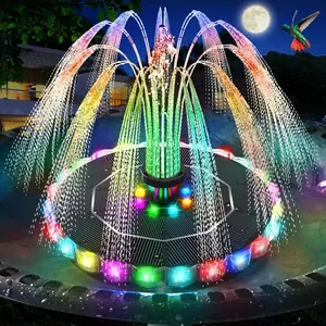 Solar Fountain, 2026 Upgrade 3.5W Solar Bird Bath Fountains with Colorful Ring LED Lights, 2000mAh , 7 Nozzles and 4 Fixers, Solar Water Fountain Pump for Pond, Pool, Patio and Garden