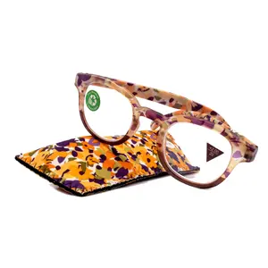 Autumn, (Premium) Reading Glasses High End Readers +1.25, +1.50..+3.00 Round Style. Optical Frame, (Brown, Purple Floral) NY Fifth Avenue