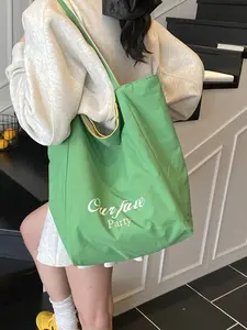 Double-Sided Canvas Crossbody Bag for Women, Striped Large Capacity Shopping Bag, Nylon Shoulder Tote for College Students, Casual Style