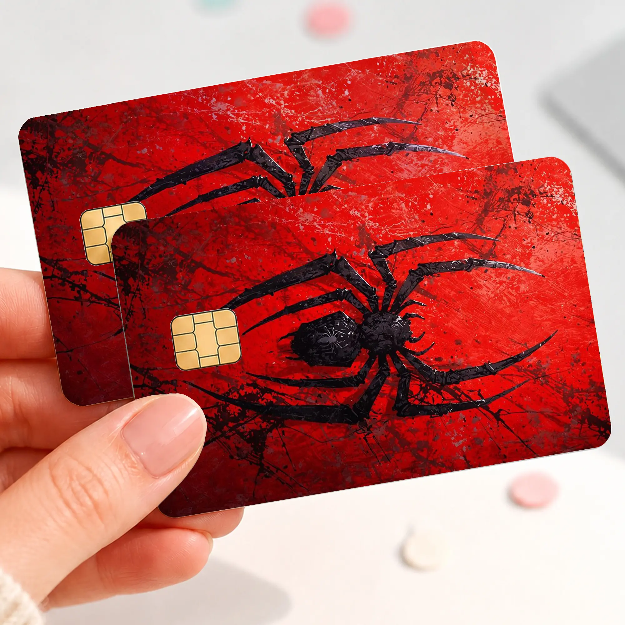 Red Black Widow Spider Credit Card Skin, Gothic Spider Debit Card Sticker, Grunge Halloween Bank Card Cover, Creepy Arachnid Chip Card Decal, Dark Aesthetic Gift