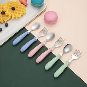 3pcs Cute Cartoon Cutlery Set Food Grade Utensils, Stainless Steel Fork Spoon Cutlery Set with Storage Box, Round Handle Cute Tableware Easy To Clean