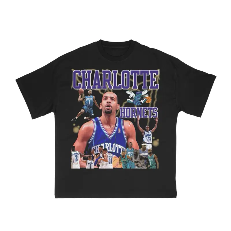 Hornets (Hometown Heroes) Tee Streetwear Tshirt Shortsleeve Casual Top Unisex Black Cotton Graphics Basketball Oversized