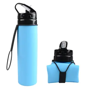 Sports Water Bottle, Outdoor Food-Grade Silicone Collapsible Kettle with Flavored Straw, Portable Foldable Large Capacity for Cycling, Hiking
