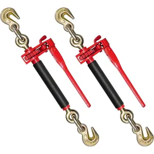 2 Pack 5/16" - 3/8" Heavy Duty Folding Handle Ratchet Chain Binder Load Binder with Grab Hooks 7,100 lbs WLL | Chain Binders for Flatbed   Tie Down