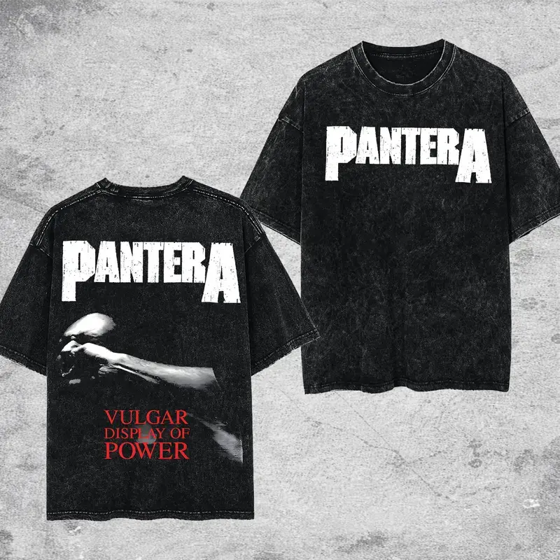 Pantera "Walk" Vulgar Display of Power Retro Unisex Acid Washed Hoodie T-Shirt – 90s Records Rock Groove Metal Cotton Washed Tee, Groove Metal Rock Band Washed Shirt, Oversized Vintage Tee, Heavy Metal Merch, Gift for Rock Fans